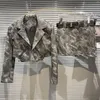 Robes de travail PREPOMP 2023 Collection Automne Fermetures à glissière Tie Dye Faux Veste en cuir Rivet Ceinture Jupe Deux pièces Ensemble Femmes Tenues GL222