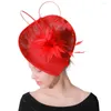 Cocktail Party Red Imitation Sinamay Fascinator Derby Big Pillbox Hat Women Ladies Elegant Bride Wedding Headwear With Hairpins