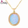 Cinily Green & Blue Fire Opal Stone Necklaces Pendants Yellow Gold Color Oval Dangle Charm Luxury Large Vintage Jewelry Woman201j