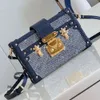 Mini Chain Hard Trunk Box Denim Handbag Women Fashion Tote Designer Bag Cosmetic Case Top Mirror Quality Crocodile Leather