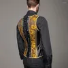 Shaper per il corpo da uomo Corsetto da uomo Gilet Stampa floreale dorata Gilet vintage Con lacci Ossa Costume di scena Top dimagranti di qualità per il matrimonio XS TO