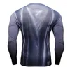 T-shirt da uomo Camicia estiva a maniche lunghe stampata in 3D Uomo Bodybuilding T-shirt casual di moda ad asciugatura rapida Maglietta a compressione attillata Top Tees