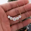 Wholesale 10K 14K Solid Gold Floating Scattered Five Diamond Pendant Cluster Delicate Round Moissaanite Clavicle Necklace