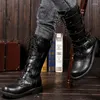 Bottes hommes moto boucle De ceinture grande taille chaussures hautes à lacets fermeture éclair latérale tête ronde en cuir Botines De Hombres