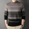 Suéter masculino de lã outono e inverno listrado contraste cor casual malhas moda coreana pulôver pele de ovelha