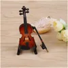 Arts et artisanat Mini violon de haute qualité Version améliorée avec support Collection d'instruments de musique miniatures en bois décoratifs ou Dhurg