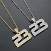 Hip Hop Micro Paled Cubic Zirconia Bling Iced Out Number 23 Pendants Necklace For Men Rapper Jewel Gold Silver Color254o