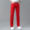 Jeans da uomo Taglie forti Pantaloni dritti da uomo alla moda in denim Pantaloni casual slim Giallo Rosa Colore caramella Pantaloni da lavoro per feste Marchio Dropship