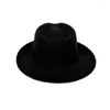 Berets Lã JazzCap Flat Top Hat Hippies Cap Pena Fedora Stage Show Headwear DXAA