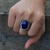 Bagues de cluster en gros réel 925 sterling argent hommes bague de mariage naturel lapis lazuli pierre bleue à la main vintage