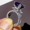 Choucong marque Unique bijoux de luxe 925 en argent Sterling bleu saphir grand CZ diamant fête tour Eiffel femmes bague de mariage 1884