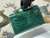 designer bag brand purse luxury clutch 22cm women totesreal shinny crocodile skin fully handmade quality wax line stitching Vert Emeraude color