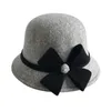 Berets Women'S Autumn And Winter Bow Knot Round Top Casual Fisherman'S Basin Cap Small Bowler Hat