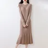 Casual Dresses 2023 Fashion Winter Cashmere Pure Wool Knitted O-neck Sweater Women Long Sleeve Standard Knitwear