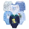 Rompers Kavkas Baby Boys Girls Bodysuit 6 PCS 3 långärmad 100 bomullskläder 0 12 månader födda jumpsuitkläder 231215