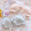 Soutiens-gorge Mignon et doux soutien-gorge culotte ensemble japonais lolita bralette en mousseline de soie nœud floral lingerie confortable été mince filles sous-vêtements se 231215