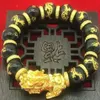 Bracciale Pixiu 3D placcato oro Perle di ossidiana nera Bracciale portafortuna cinese Feng Shui Gioielli animali245y