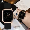 Montres-bracelets WWOOR Top Femmes Mode Noir Montre Silicone Dames Carré Quartz Horloge Élégant Poignet Watches3423