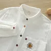 Women's Blouses Sweet Sun Embroidery Double Cotton White Shirt Women Clothing Turn Down Collar Colorful Button Female Blouse Tops U296