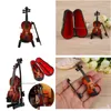 Arts et artisanat Mini violon de haute qualité Version améliorée avec support Collection d'instruments de musique miniatures en bois décoratifs ou Dhurg