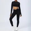 Conjuntos ativos de duas peças terno feminino yoga conjunto sem costura leggings manga longa colheita superior sutiã esportivo roupas de corrida fitness treino ginásio