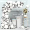 Andra evenemangsfestleveranser 102st Metal Silver White Balloons Garland Arch Kit Silver Conffeti Balloon Globos för Baby Shower Birthday Wedding Party Decor 231215