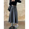 American Grey Pleated Female Spring and Summer High-grade Suit Y2K Retro High Waist Slim New Long A-word Skirt