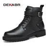 Boots DEKABR Men Genuine Leather Lace-up Ankle Boots High Quality Winter Motorcycle Boots Men Safety Work Shoes Punk Style Men Boots 231216