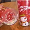 Bouteilles d'eau Dessin animé mignon tasse de Noël avec paille fille bouteille double plastique sans BPA jus lait café 450 ml gobelet à boire 231216