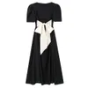 Yeni Fransız Retro Hepburn Tarzı Yaz Y2K Trend Back Yay Küçük Siyah Gevşek İnce Elbise
