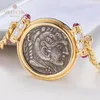 Colares sólido 925 prata grego zeus antigo moeda pingente 18k tom de ouro esculturas romanas colares c11n3s25842