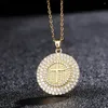 Collane con ciondolo Collana stile hip-hop a forma di croce Collana rotonda solida/vuota Gioielli religiosi con zirconi micro-pavimentati