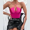 Kvinnors tankar kontor lady camisole halter cross bandage skörd topp sommar satin siden lapptank tank sexig rosa estetiska nät kvinnor streetwear