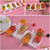 Ice Cream Tools 4/8 Hole Popsicle Sile Mold 100Pcs Mini 4 Cavity Oval Homemade Cake Maker With 50 Wooden Drop Delivery Home Garden K Dhitl