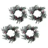 Fleurs décoratives, anneaux de noël, baies rouges artificielles, aiguilles de pin enneigé, guirlandes, 4 pièces