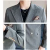 Men's Suits Blazers 2023 Casual Suit Slim Fit Double Breasted Striped Coat without Vest and Pants for Groomsmen Wedding Party 231215