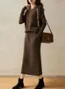Vestido de duas peças moda coreana peça mulheres roupas sólidas camisola de malha conjunto solto desenhado 231216