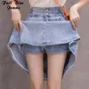 Korea Chi Feminino Y2K Shorts Jeans Skorts 90 -talets sommarhög midja veckade inuti kjolar ljusblå kort denim kjol svart flicka