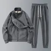 Mens Tracksuits Autumn Winter Fleece passar Thicke Warm Two Piece Set Loose Stand Collar Shoulder Bag Coat Pants Fashion Casual Outfits 231216