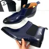 Boots Luxury Brand Men's Ankle Boots Slip On Chelsea Boots Casual Mens Dress Shoes Blue Black Wedding Office Leather Boots Men 231216