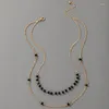 Collane con ciondolo Collana di perline di semi neri della Boemia per le donne Collare di gioielli per feste femminili con fascino geometrico in lega metallica con catena a clavicola