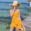 set Korean Ginger Yellow French Hollowed Out Onepiece Small Breasts Sexy Backless Thin Cover Hot Spring Vacation Swimsuit Women