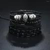 Charm Bracelets Punk Style Leather Bracelet For Men Multi Layer Woven PU Product Wooden Bead