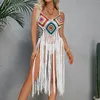 Women's Swimwear Womens Sexy Tassel Beach Mid Length Skirt Flower Block Bikini Cover Up Clothing