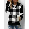 Kadın Hoodies Noel Hoodie Külot Kadın Moda Uzun Kollu Çizme String Ceket Gündelik Ekose Baskı Sweatshirt Üst Femme Siyah