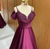 2024 Vestido de noche de uva de lujo Correa de espagueti Rebordear Mancha de cristal Plisado Longitud del piso Mujeres Prom Vestidos de fiesta formales Robe De Soiree Custom