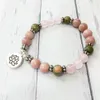 MG0510 8 mm Rose Quartz Lotus Armband Naturligt Unakite Energy Protection Armband Rhodonite Balance Yoga Armband för kvinnor201o