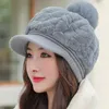 Berets Warm Winter Hat Embroidered Letter Hair Ball Baseball With Thick Plush Imitation Fur Earflap For Women