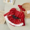 Macacões Suefunskry Bebê Meninas Natal Romper Vestido Lantejoulas Estrelas Lua Patchwork Saia Pelúcia Hem Manga Longa Bodysuit com Headband 231215