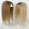 Perucas de renda 10x14cm loira ombre # 613 dois tons remy cabelo humano topper para mulheres 35cm base de pele de seda peruca com 3 clipes pode cortar franja franja 231215